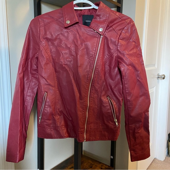 Forever 21 Cherry Red Faux Leather Jacket - Picture 2 of 3
